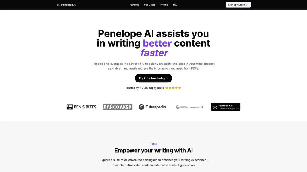 Penelope AI 官网截图