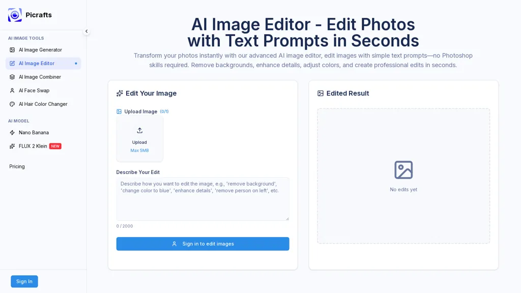 PiCrafts ai image editor 官网截图