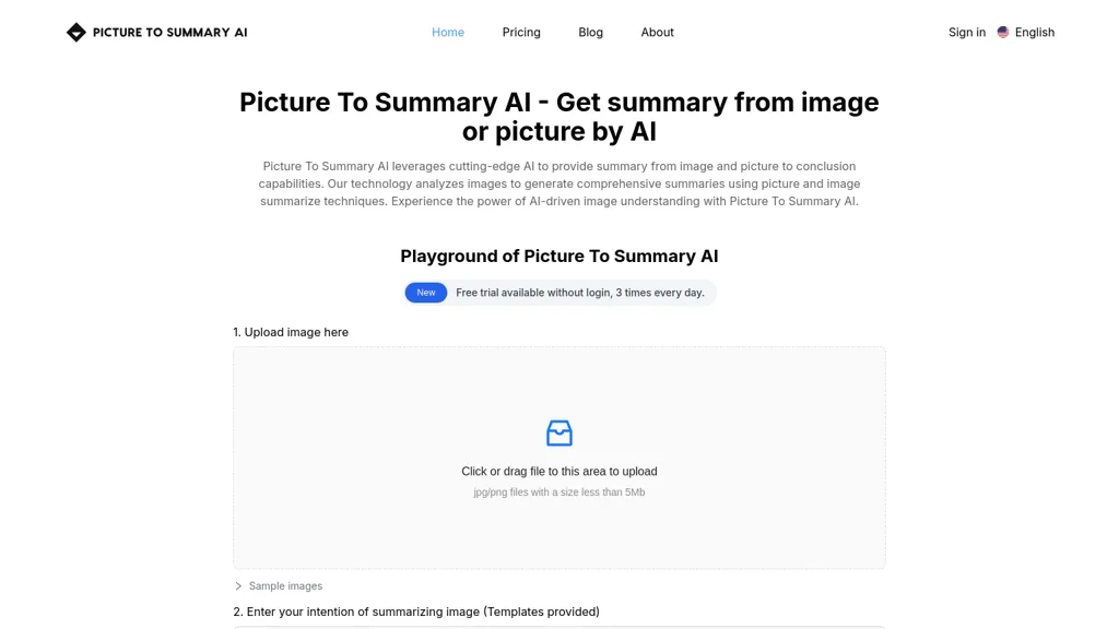 Picture To Summary AI 官网截图
