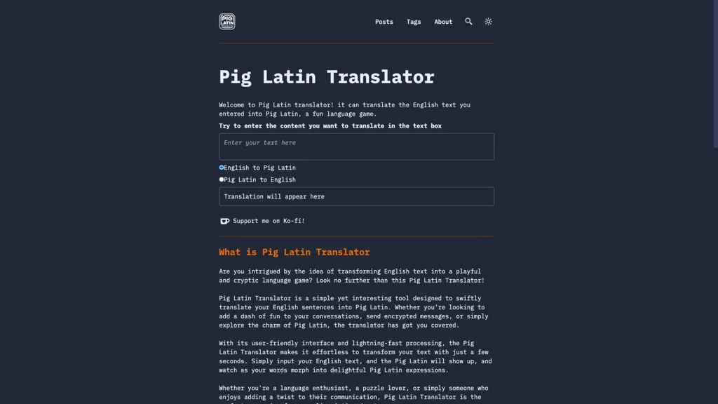 Pig latin translator 官网截图