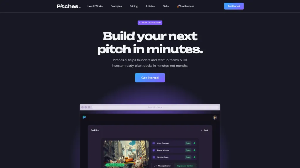 Pitches.ai 官网截图