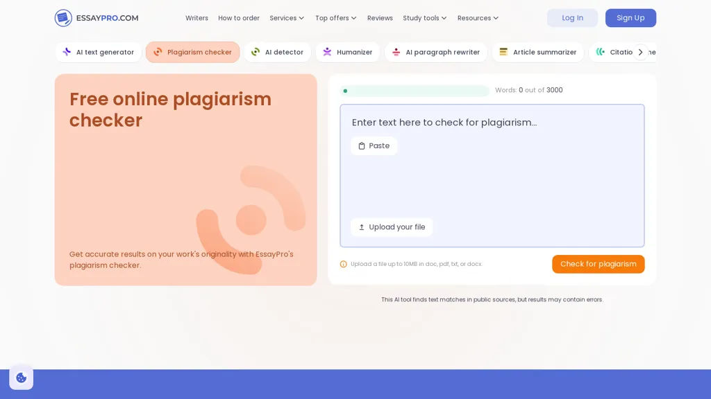Plagiarism Checker- Essaypro 官网截图