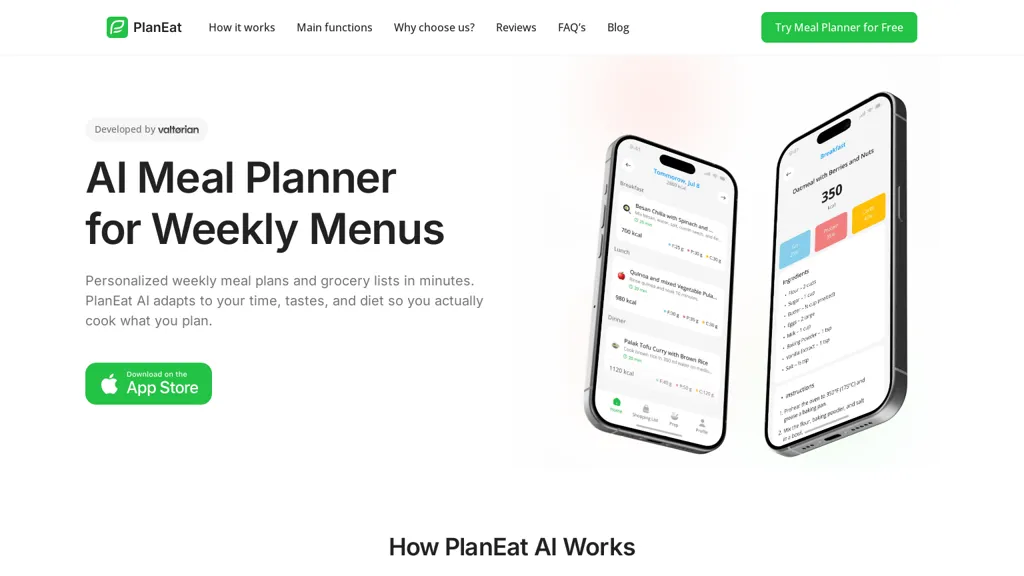 PlanEat AI 官网截图