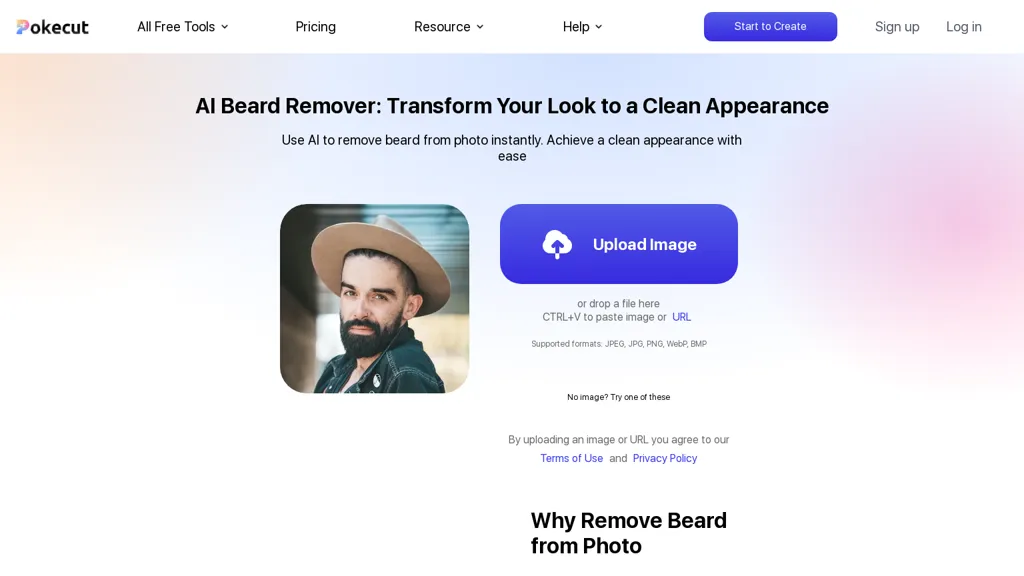 Pokecut AI Beard Remover 官网截图