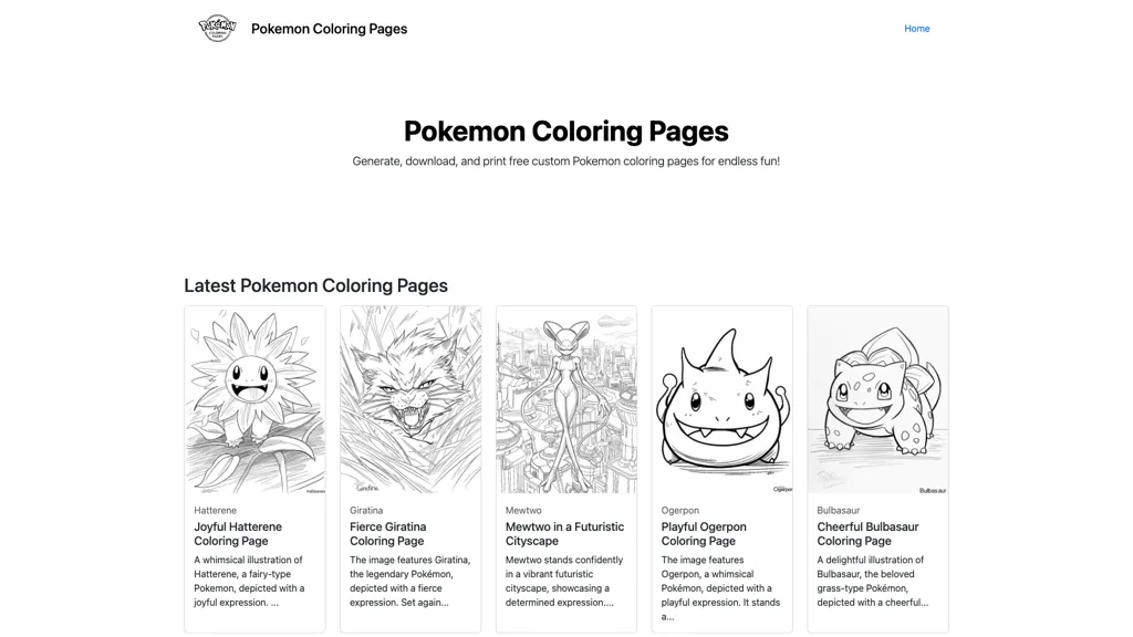 Pokemon Coloring Pages 官网截图
