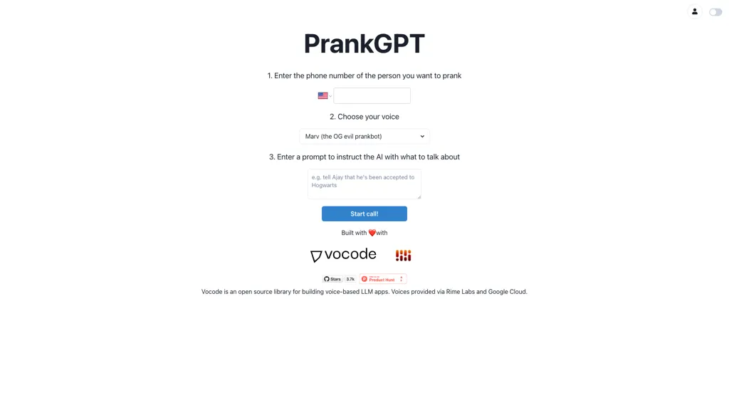 PrankGPT 官网截图