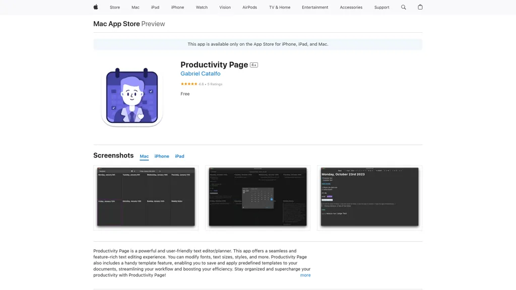 Productivity Page 官网截图