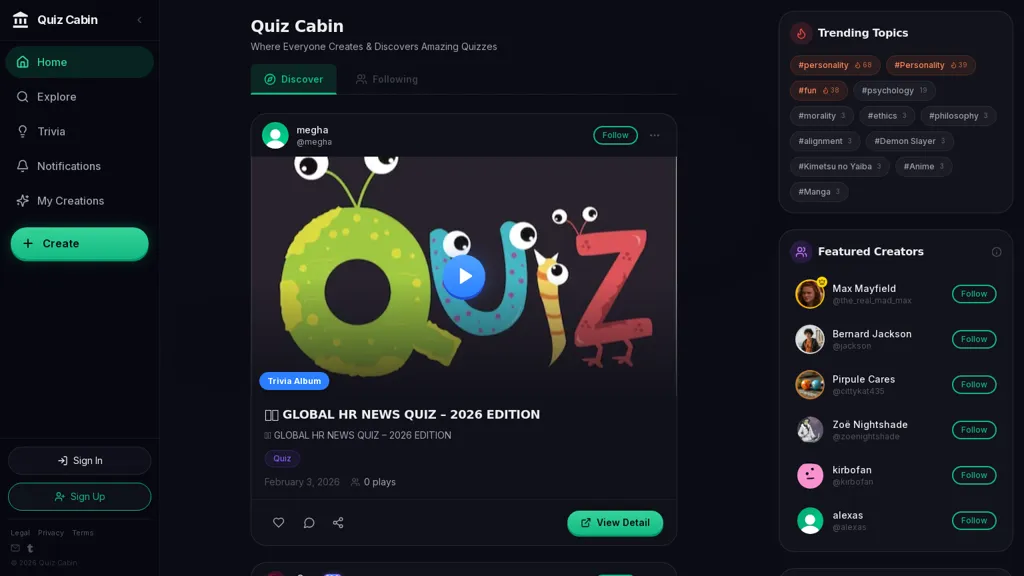 Quiz Cabin 官网截图