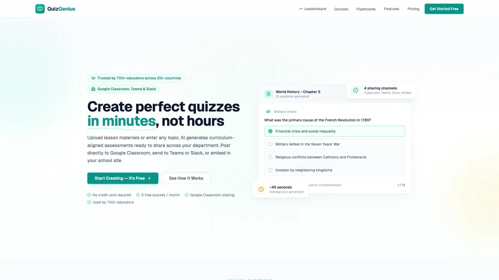 Quiz Genius AI 官网截图