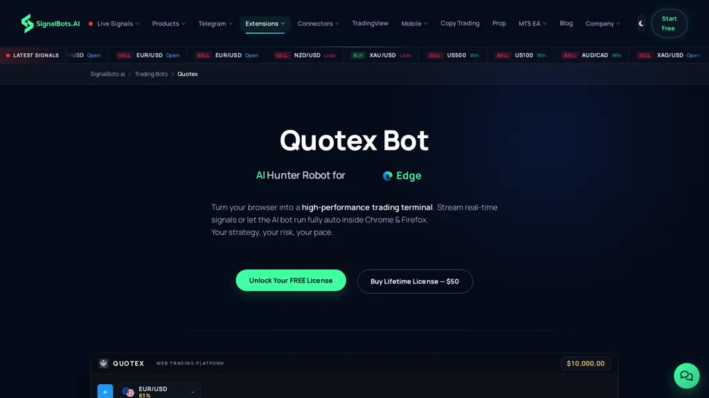 Quotex Bot 官网截图