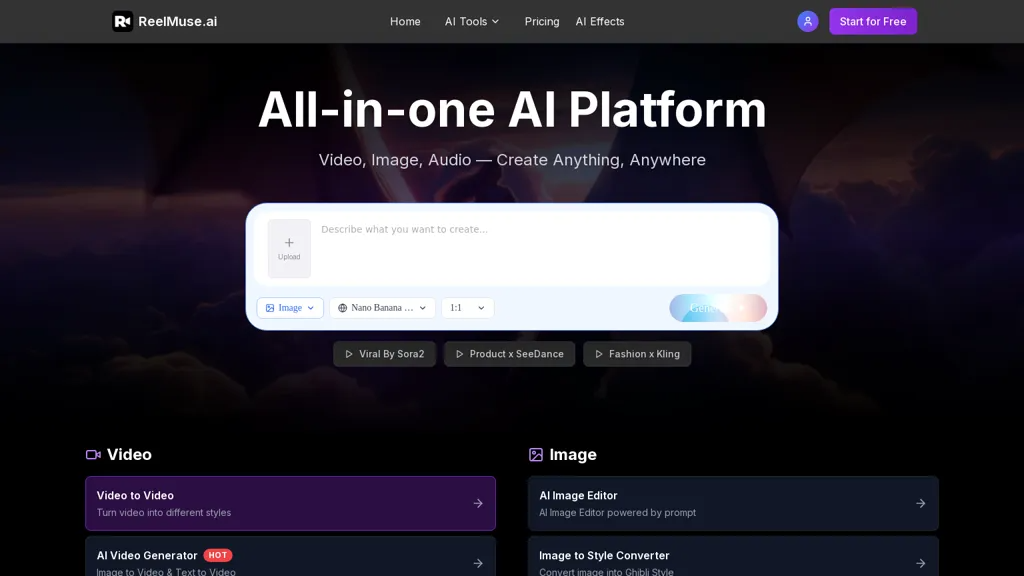 ReelMuse AI 官网截图