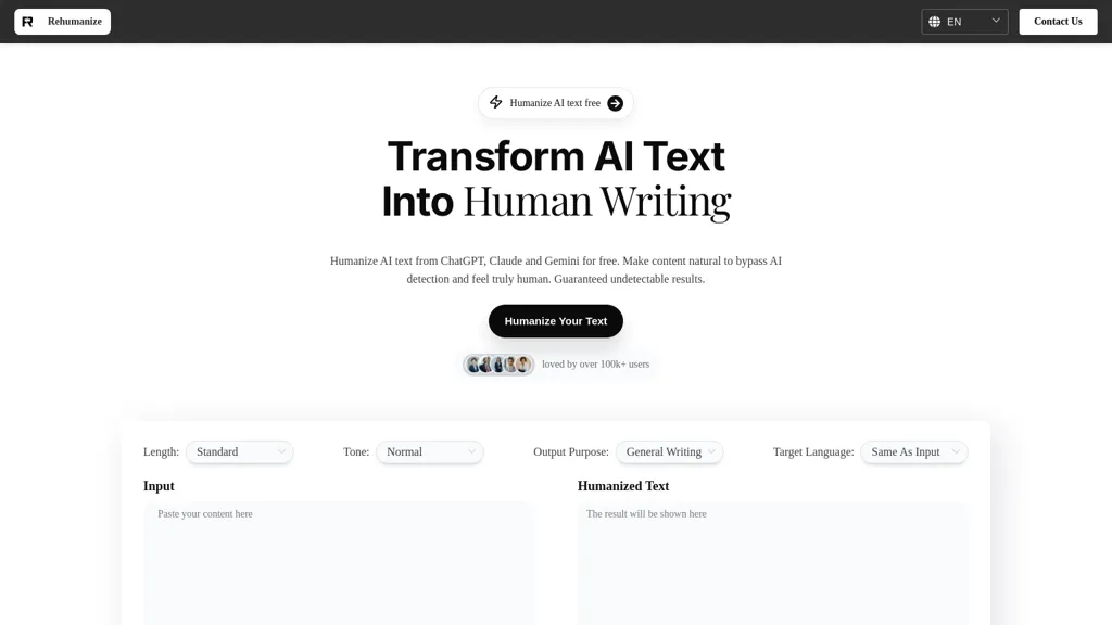 Rehumanize.io 官网截图