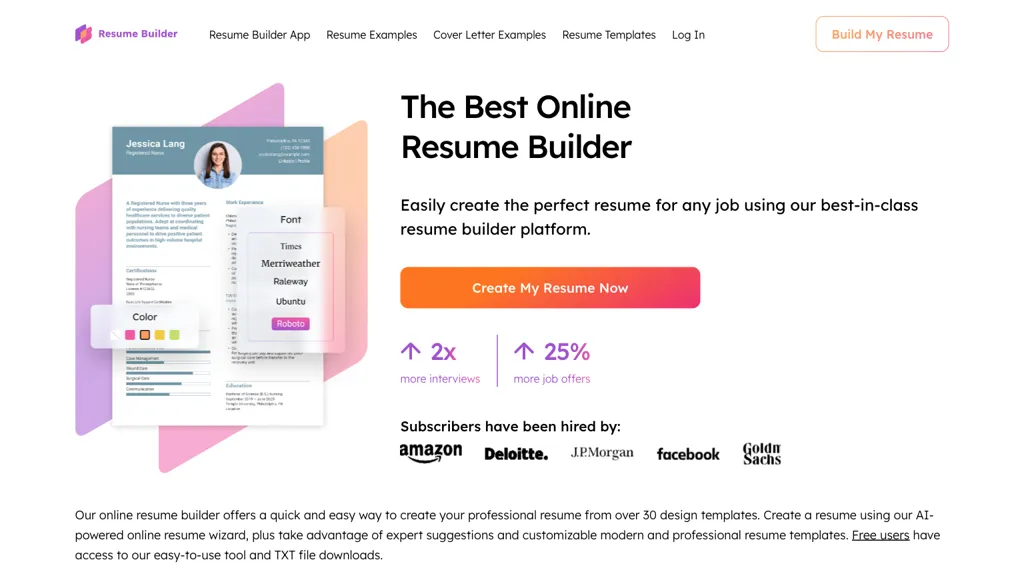 ResumeBuilder.com 工具截图