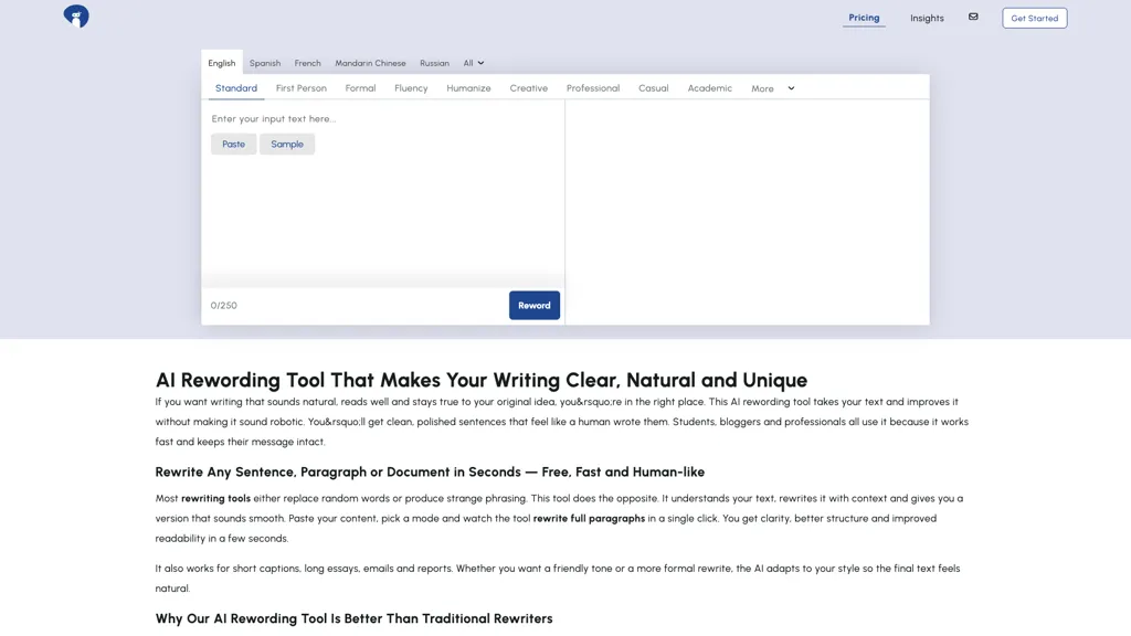 Rewording Tool 官网截图
