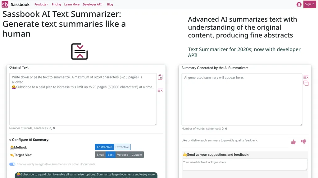 Sassbook AI Summarizer 官网截图