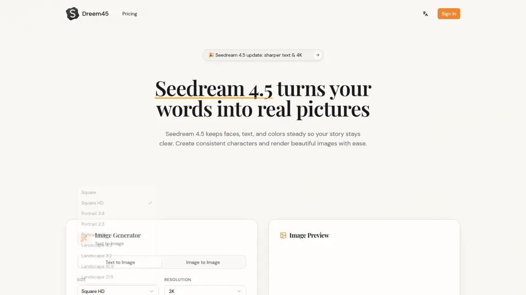 Seedream 4.5 官网截图
