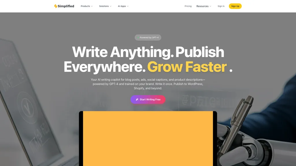 Simplified AI Writer 官网截图