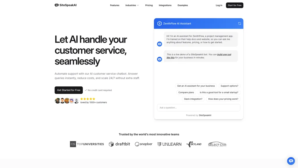 SiteSpeakAI 官网截图