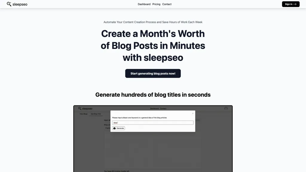 Sleepseo 官网截图