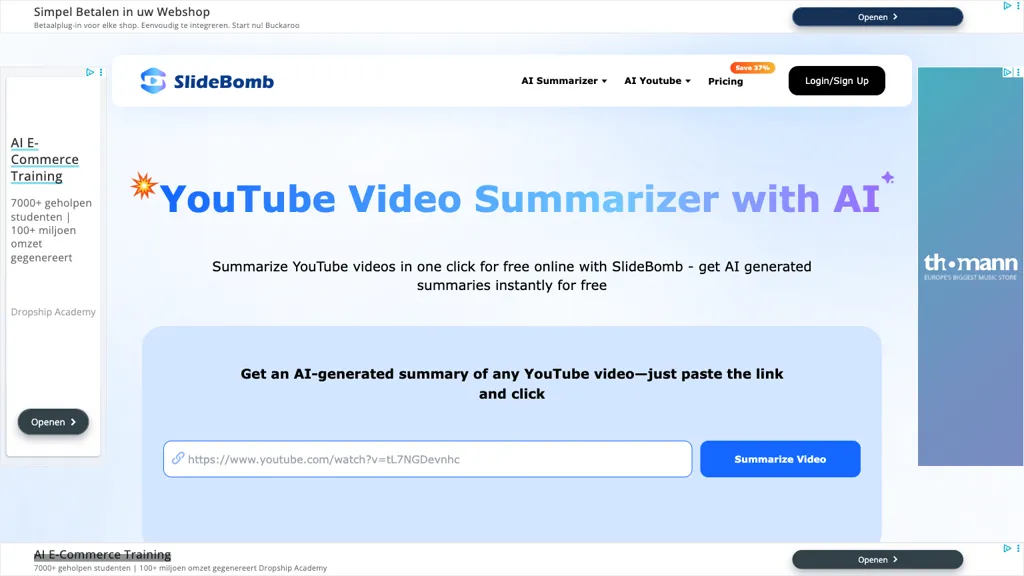 Slidebomb Summarizer AI 官网截图