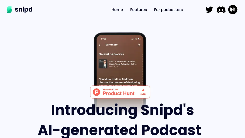 Snipd Podcast Summaries 官网截图