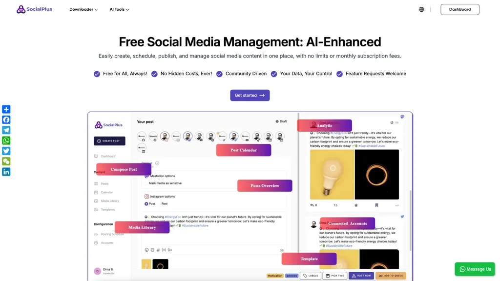 SocialPlus AI 官网截图