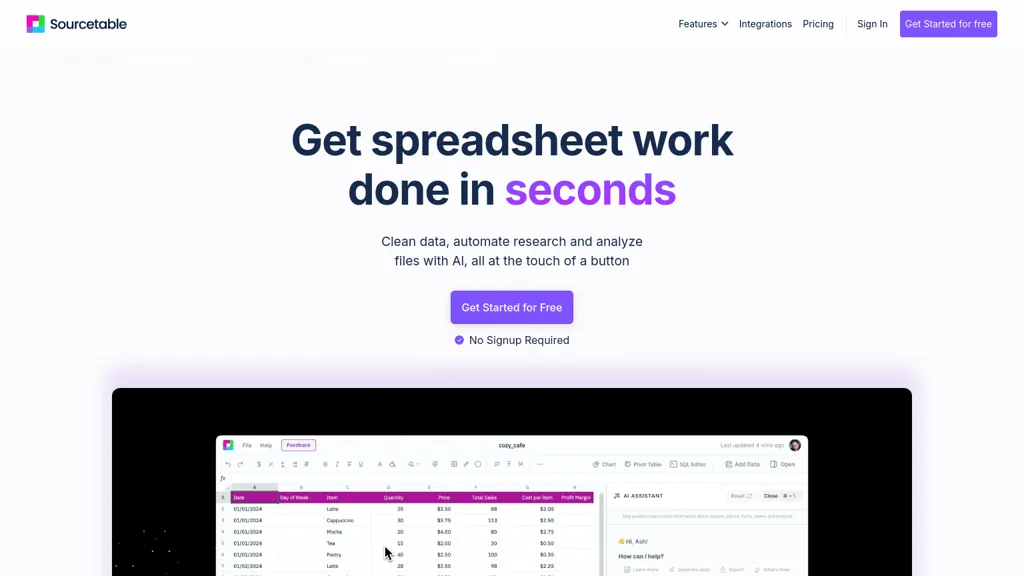 Sourcetable 工具截图
