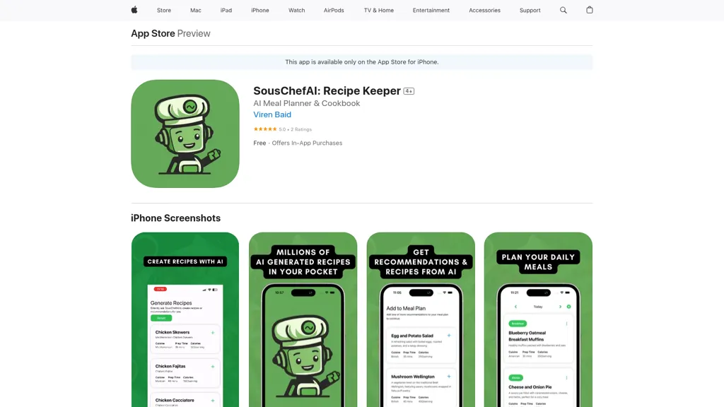 SousChef AI Recipe Generator 官网截图