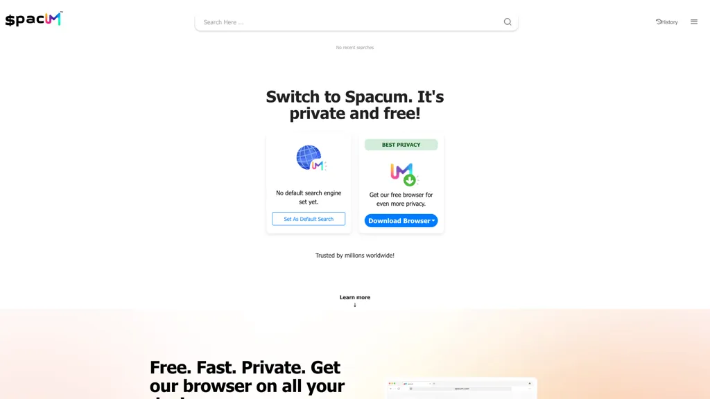 Spacum search engine 官网截图