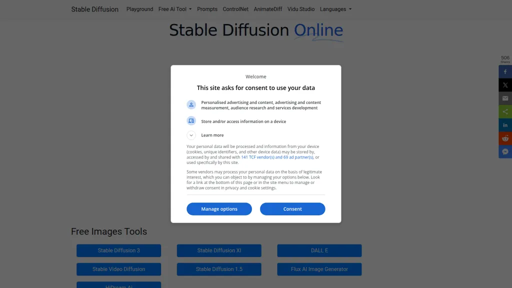 Stable Diffusion Online 官网截图