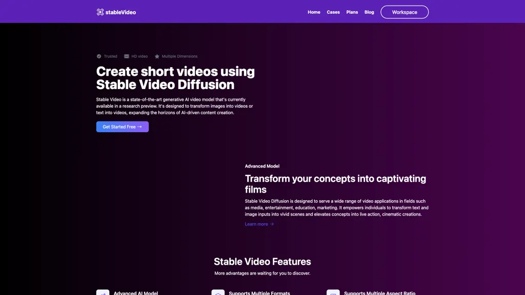 Stable video 官网截图