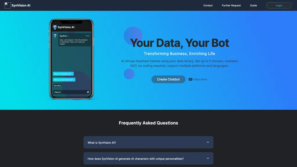 SynVisionAI Chatbot 官网截图
