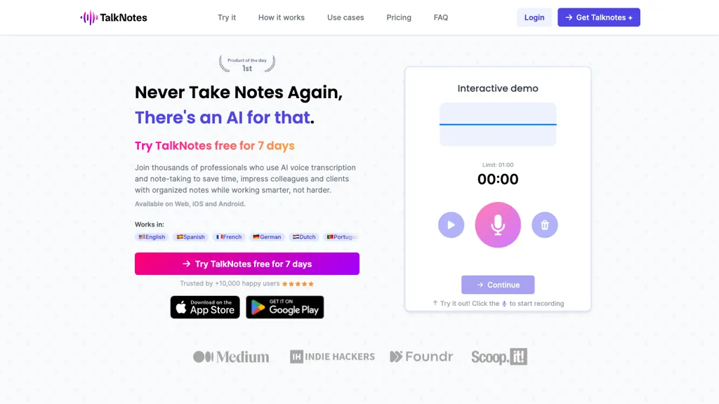 TalkNotes 官网截图