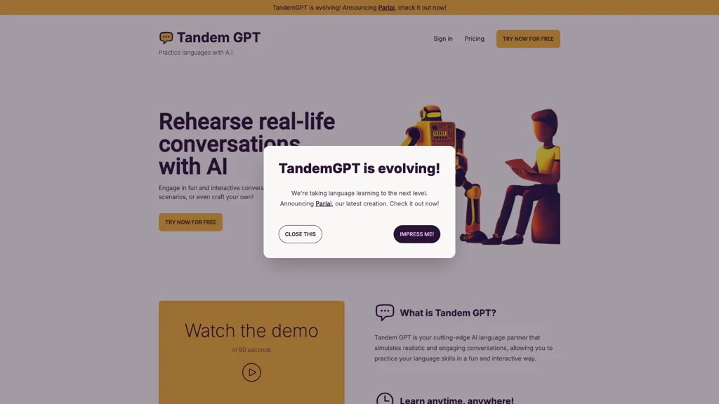 Tandem GPT 官网截图