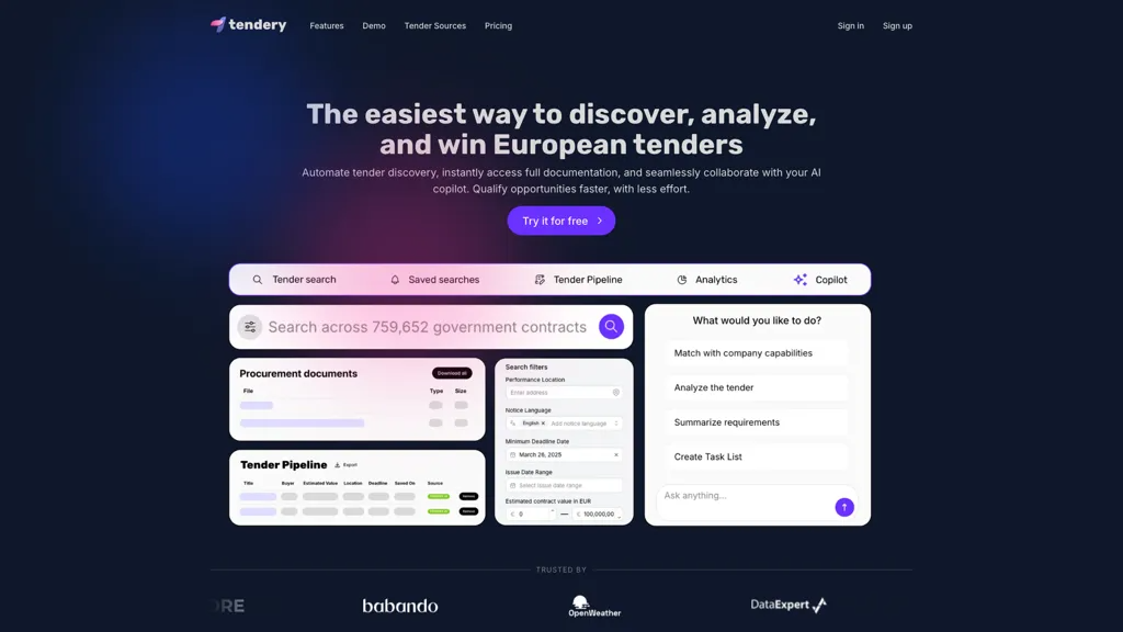 Tendery.ai 官网截图