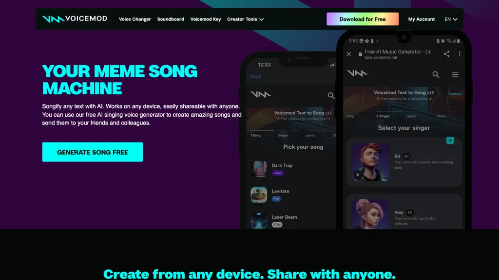 Text-To-Song 官网截图
