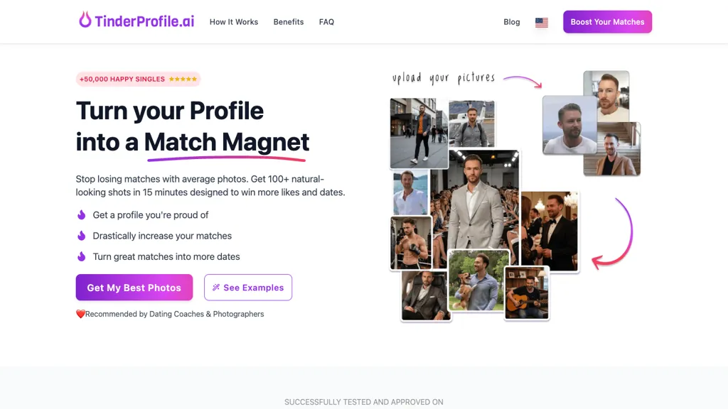 TinderProfile.ai 官网截图