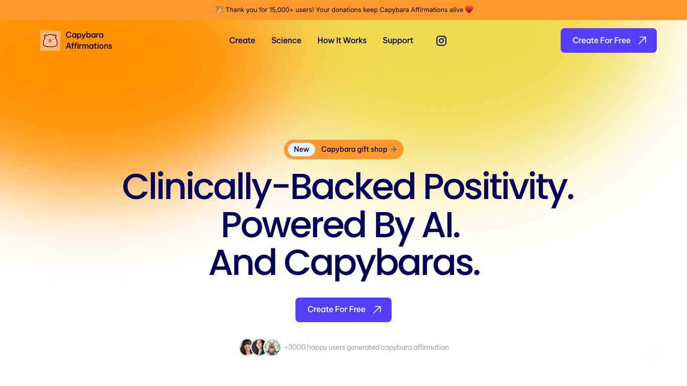 Capybara Affirmations AI 官网截图