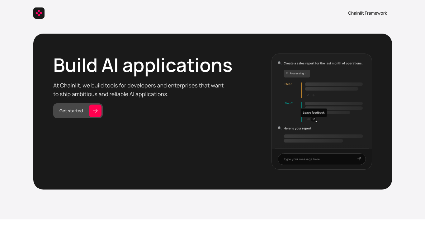 Chainlit.io 官网截图