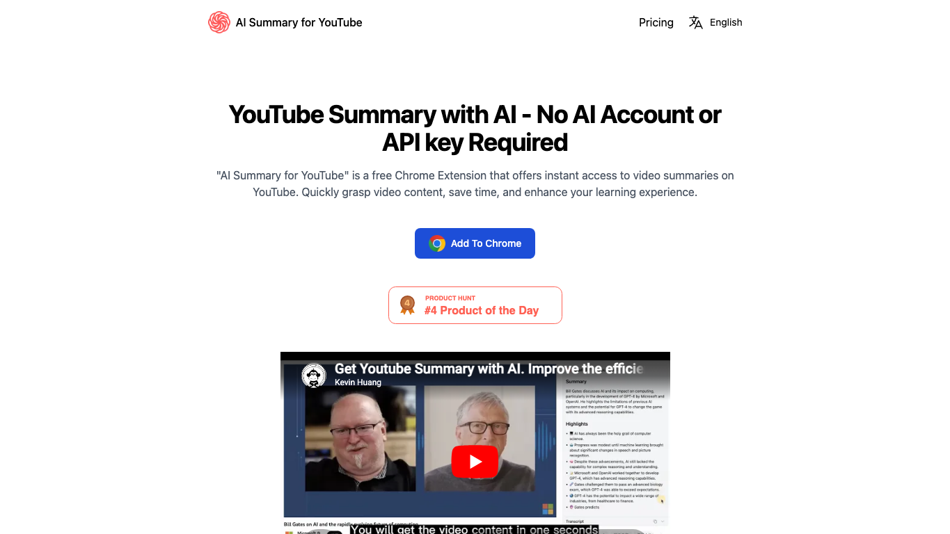 ChatGPT for YouTube 官网截图