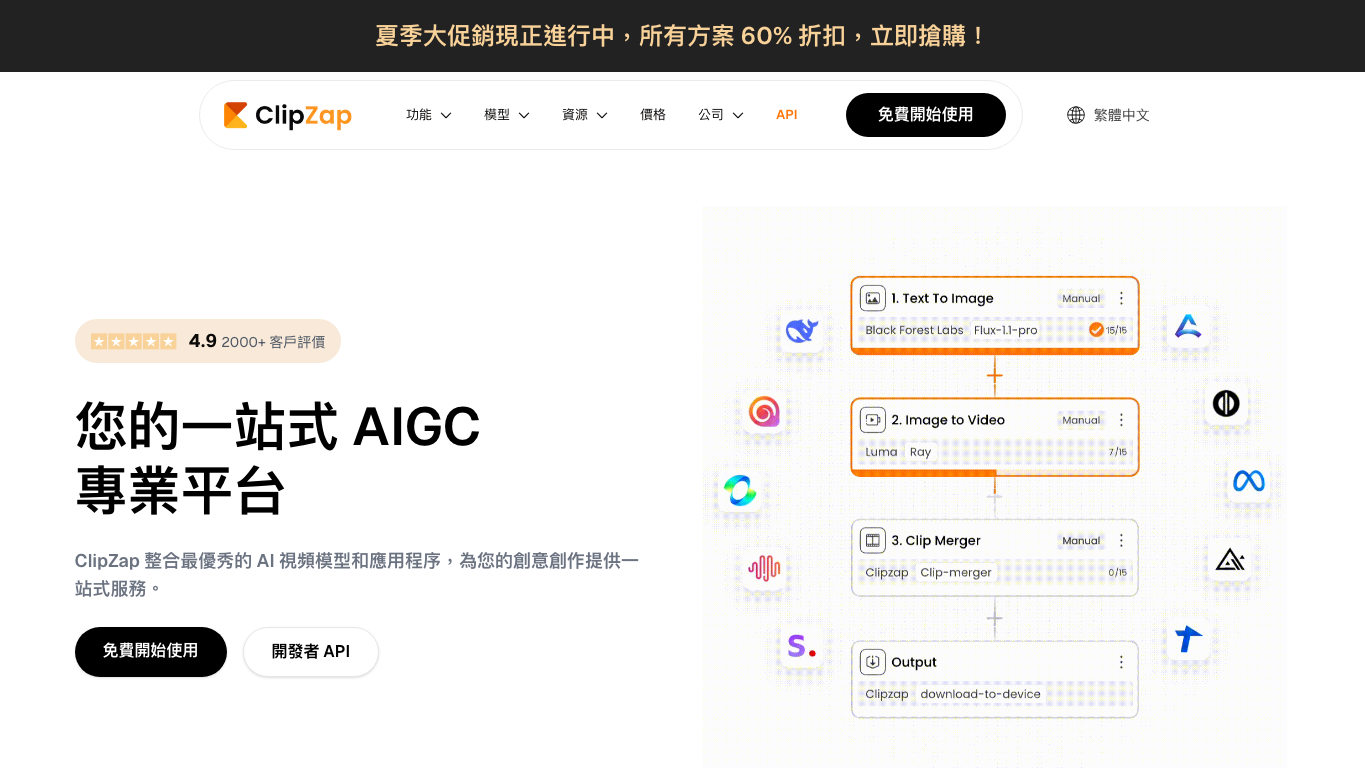ClipZap AI 官网截图