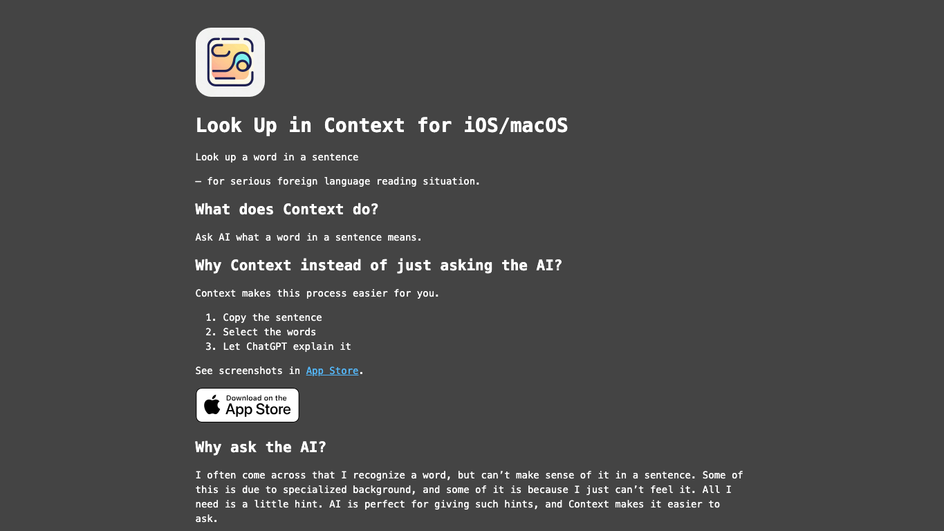 Context Word Lookup 官网截图