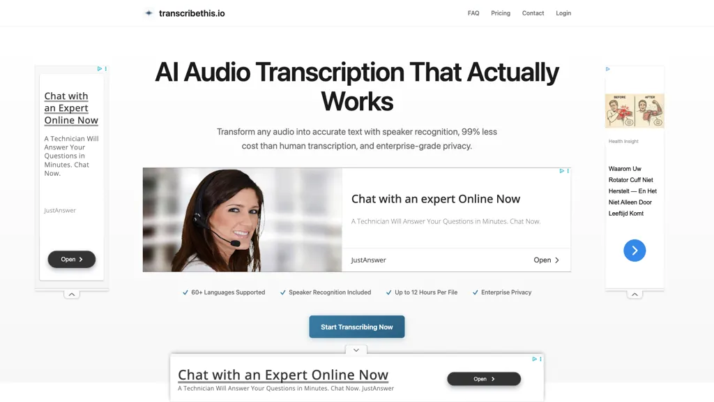 Transcribethis 官网截图