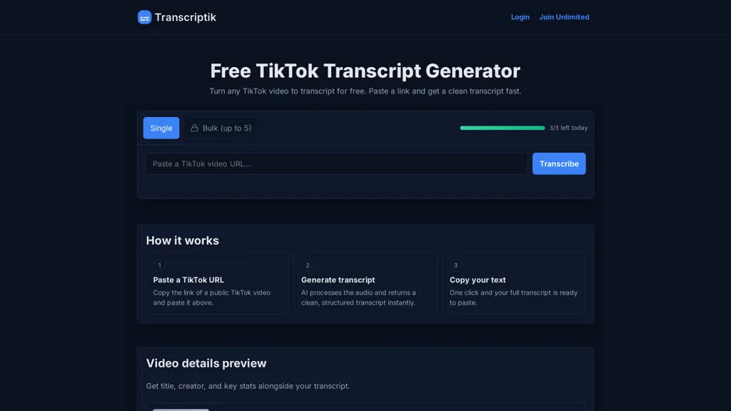 Transcriptik AI 官网截图