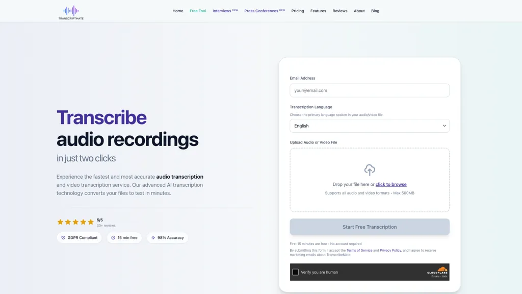 Transcriptmate.com 工具截图