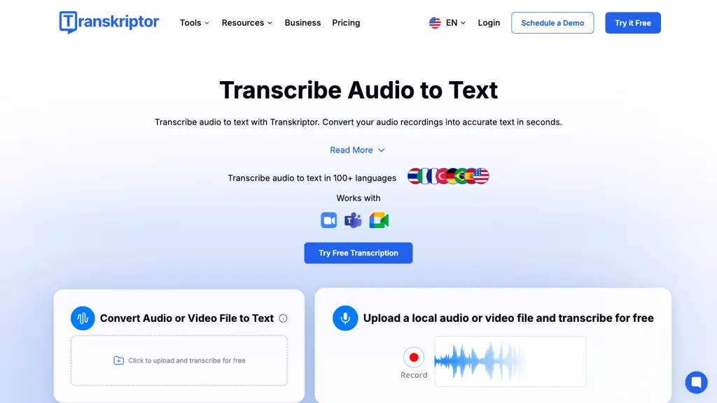 Transkriptor 工具截图