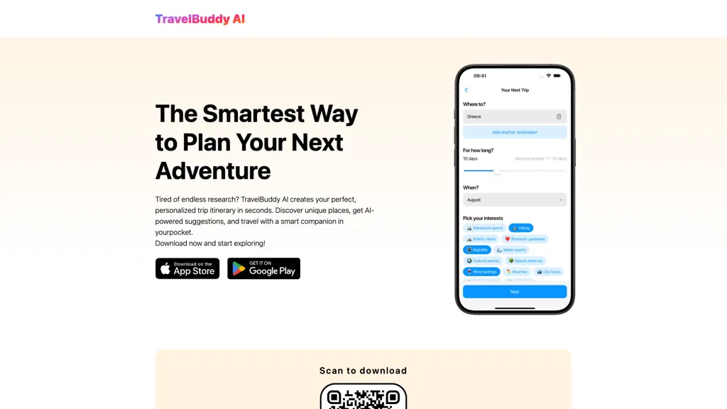 Travel Buddy AI 官网截图