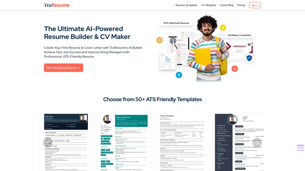 Truresume Builder 官网截图