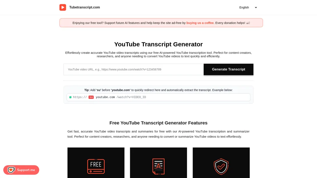 Tube Transcript 官网截图