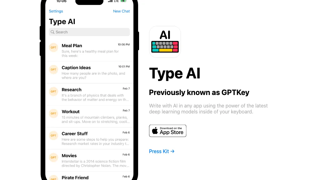TypeAI 官网截图
